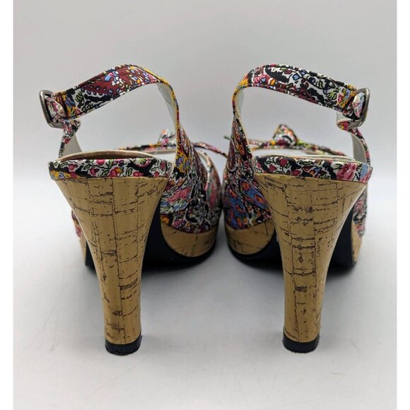 VTG BONGO High Heels Sz 7.5 Colorful Paisley Floral Y2K Cork Platform Kyra Pumps - Picture 5 of 7
